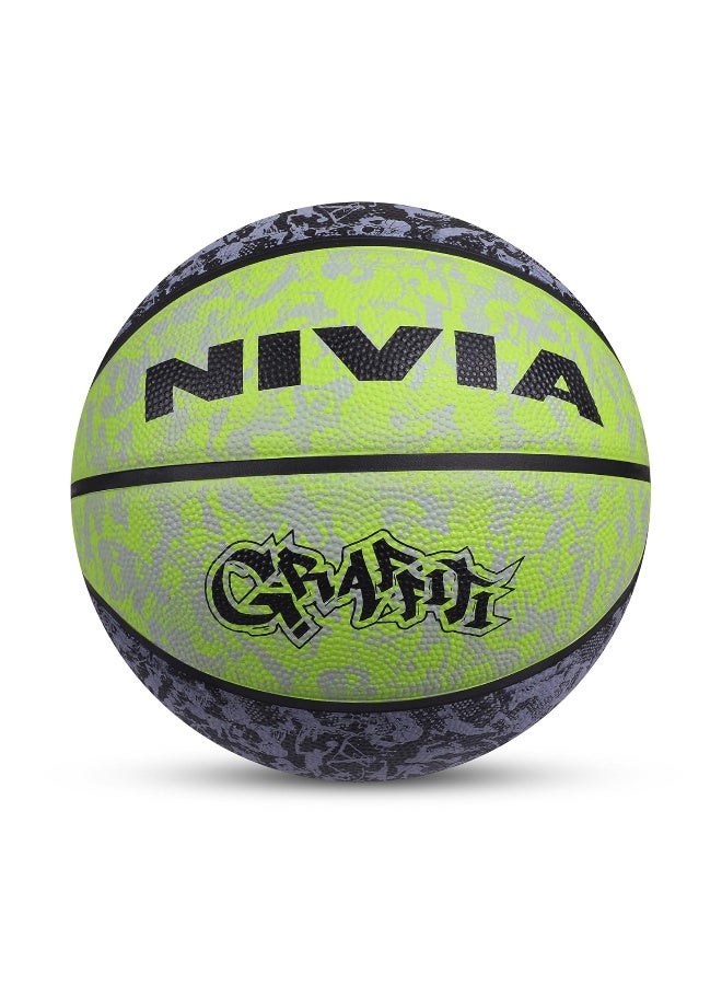 NIVIA Graffiti Basketball, As per Basic Standard, 8 Panels, Durable Rubber Cover Molded, Butyl Threadwounded Bladder, Made for Beginners, To Play on All Indoor & Outdoor Surfaces (Size- 7, Green) - Image 1