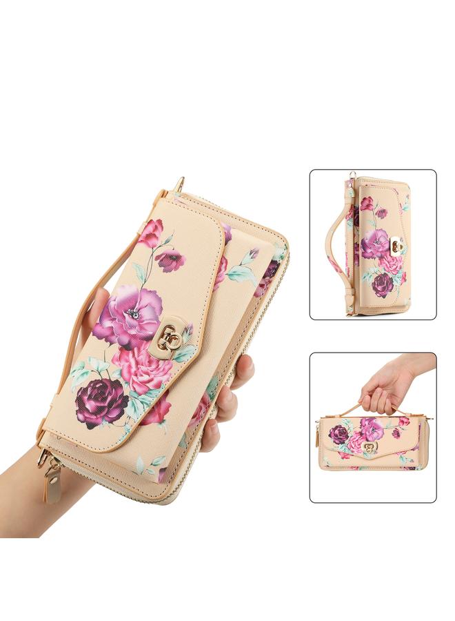 زبون جراب هاتف جلدي متعدد الوظائف بسحاب على شكل زهرة لهاتف iPhone 12 Pro - Image 1