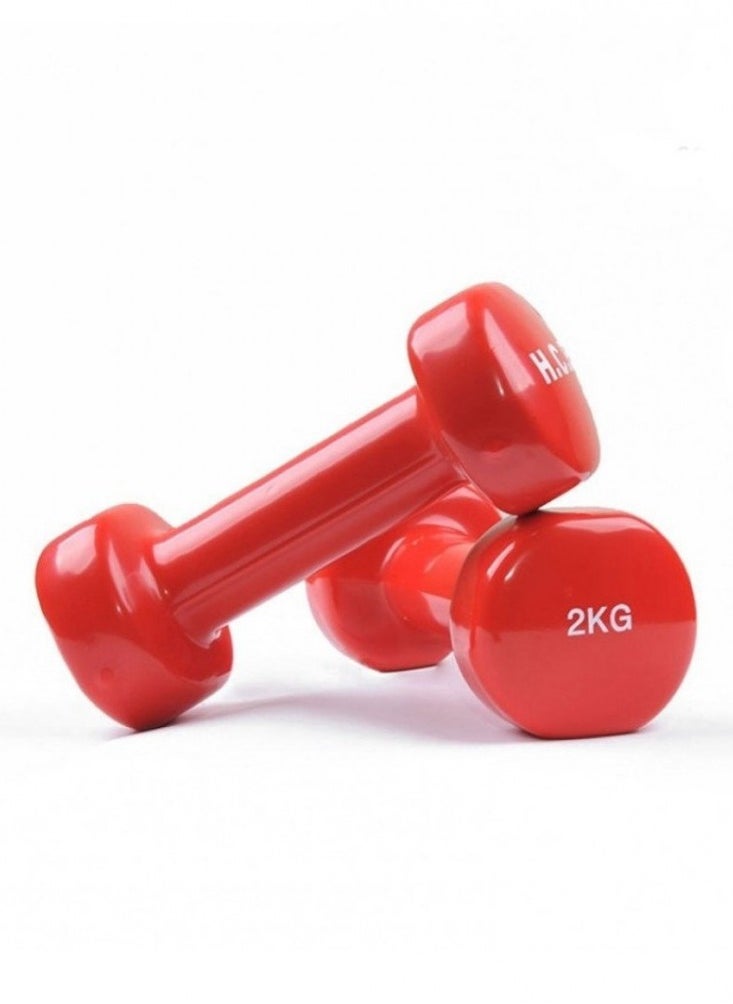 COMMANDO Hex Dumbbell Set of 2, Red Different Weight Options Vinyl-Coated  - Image 2