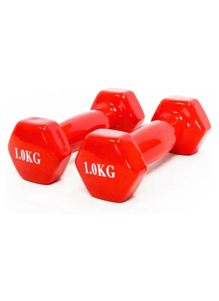 COMMANDO Hex Dumbbell Set of 2, Red Different Weight Options Vinyl-Coated  - Image 1