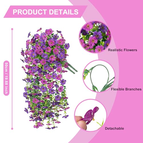 Hrobek 4 PCS Artificial Hanging Plants Flowers for Outdoor Srpring Summer Decoration, Fake Realistic Daisy Eucalyptus for Outdoors, Faux Plastic Greenery Long Vine Indoor Wall Patio Porch Decor - Image 2