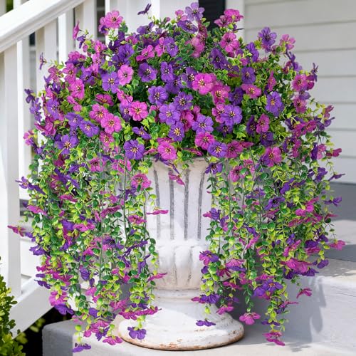 Hrobek 4 PCS Artificial Hanging Plants Flowers for Outdoor Srpring Summer Decoration, Fake Realistic Daisy Eucalyptus for Outdoors, Faux Plastic Greenery Long Vine Indoor Wall Patio Porch Decor - Image 1