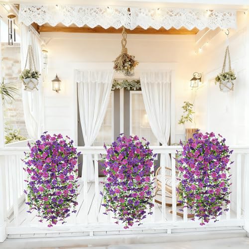 Hrobek 4 PCS Artificial Hanging Plants Flowers for Outdoor Srpring Summer Decoration, Fake Realistic Daisy Eucalyptus for Outdoors, Faux Plastic Greenery Long Vine Indoor Wall Patio Porch Decor - Image 5
