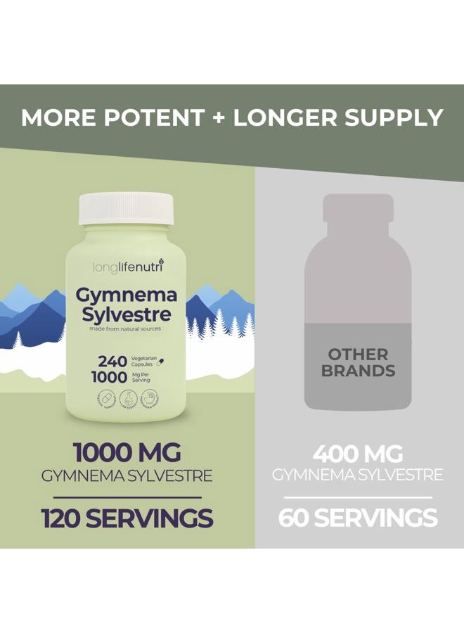 LongLifeNutri Gymnema Sylvestre 1000mg - Organic 20:1 Leaf Extract, 240 Vegetarian Capsules, 4-Month Supply, Herbal Supplement for Gut Health, GMP Certified, Made in USA - Image 3