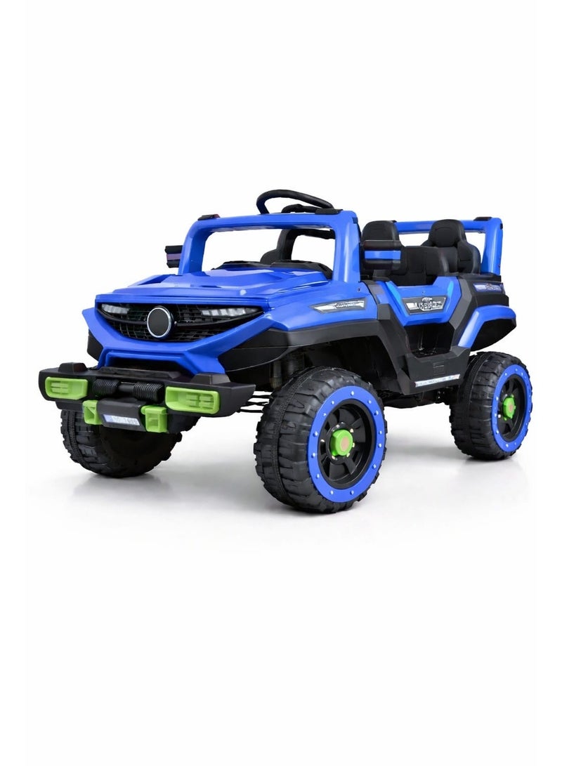سيارة كهربائية للأطفال 12 فولت مع جهاز تحكم عن بعد، أضواء LED، موسيقى وUSB، عجلات قوية 4×4، سيارة ركوب للأطفال – لون أزرق - Image 1