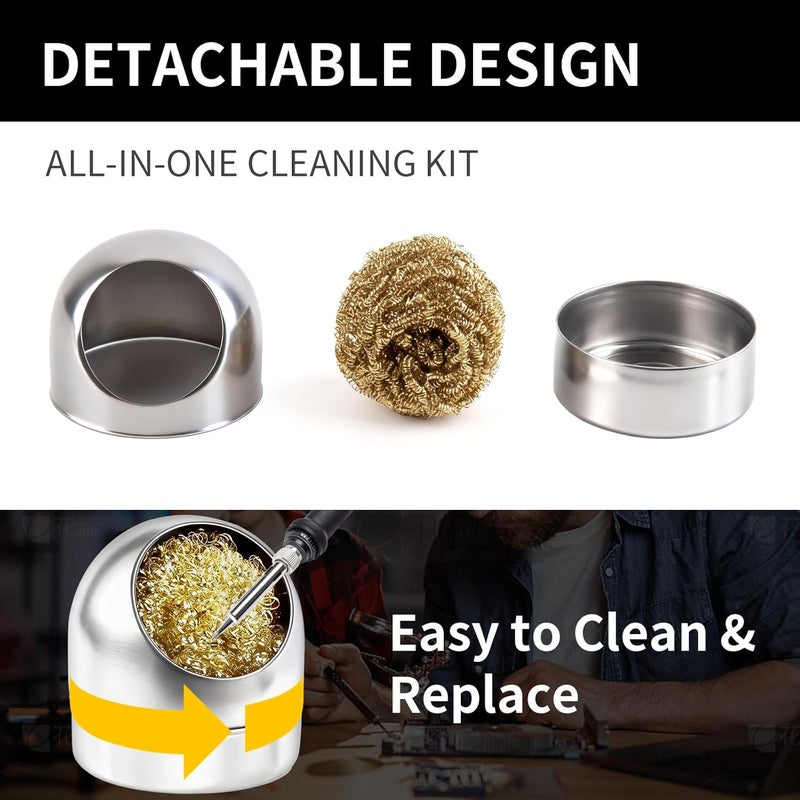 XOOL Soldering Tip Cleaner Solder Tip Cleaning Wire and Holder Soft Coiled Brass Tip Cleaner Kit with 5 PCS Solder Tip Cleaning Wire and 1 PC Holder for Cleaning Soldering Irons and Tips, No Water Needed - Image 3