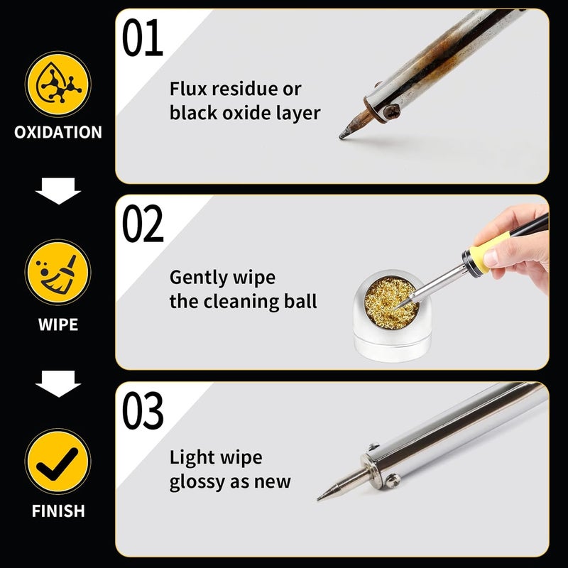 XOOL Soldering Tip Cleaner Solder Tip Cleaning Wire and Holder Soft Coiled Brass Tip Cleaner Kit with 5 PCS Solder Tip Cleaning Wire and 1 PC Holder for Cleaning Soldering Irons and Tips, No Water Needed - Image 4