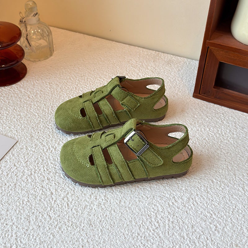 Korean Style Children''s Retro Birkenstock Shoes 2026 Summer Fashion Girls'' Casual Frame Shoes Baby Girl Roman Sandals - Image 1