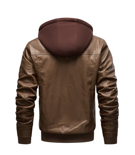 FTIMILD Men's Faux Leather Jacket Motorcycle Jacket Waterproof Windproof PU Vintage Bomber Jacket with Removable Hood - Image 2