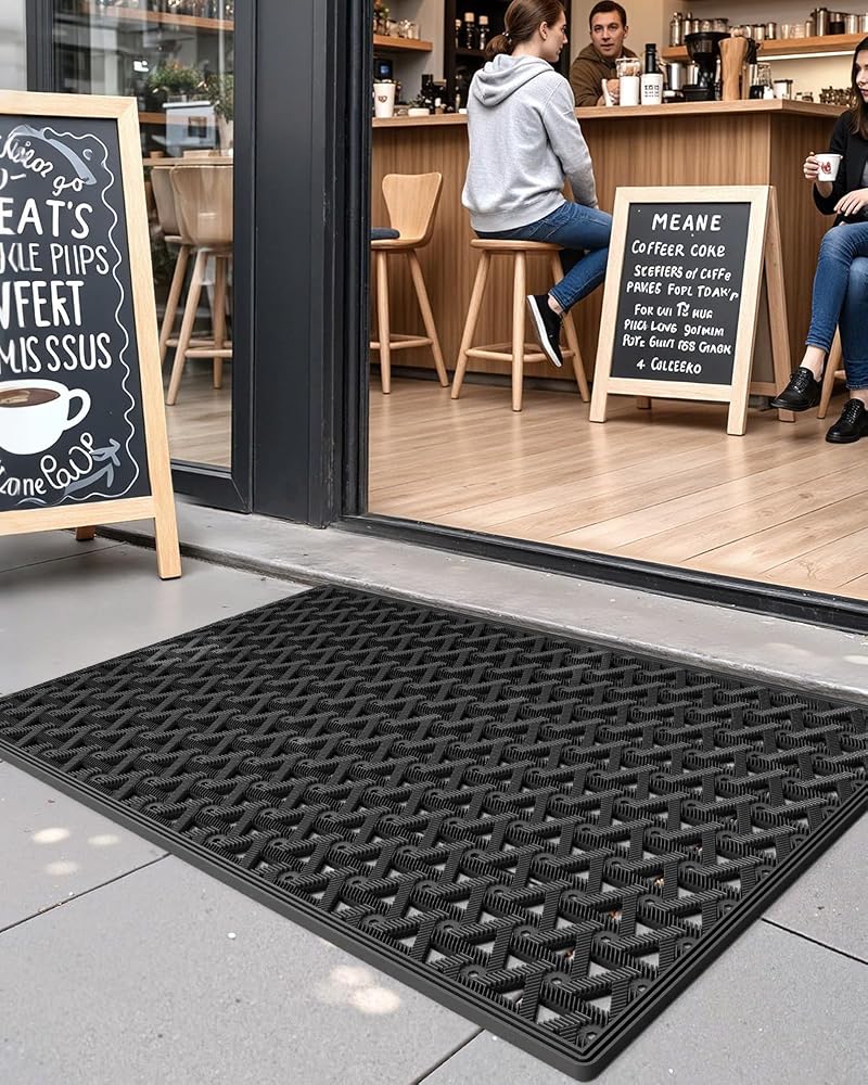 DEXI Front Door Mat Outdoor Entrance Rubber Floor Doormat, 48.5x75 cm Black - Image 2