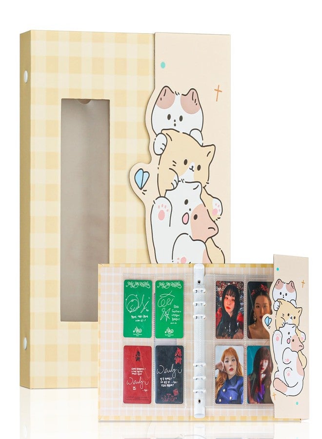 Baskiss A5 Kpop Photocard Binder with 30 4-Pocket Pages and One Divider, Cute 120 Pockets 6 Ring Card Holder Album Snug Fit for Standard Idol Photocards, Polaroids, Photos (Yellow Kitten) - Image 1