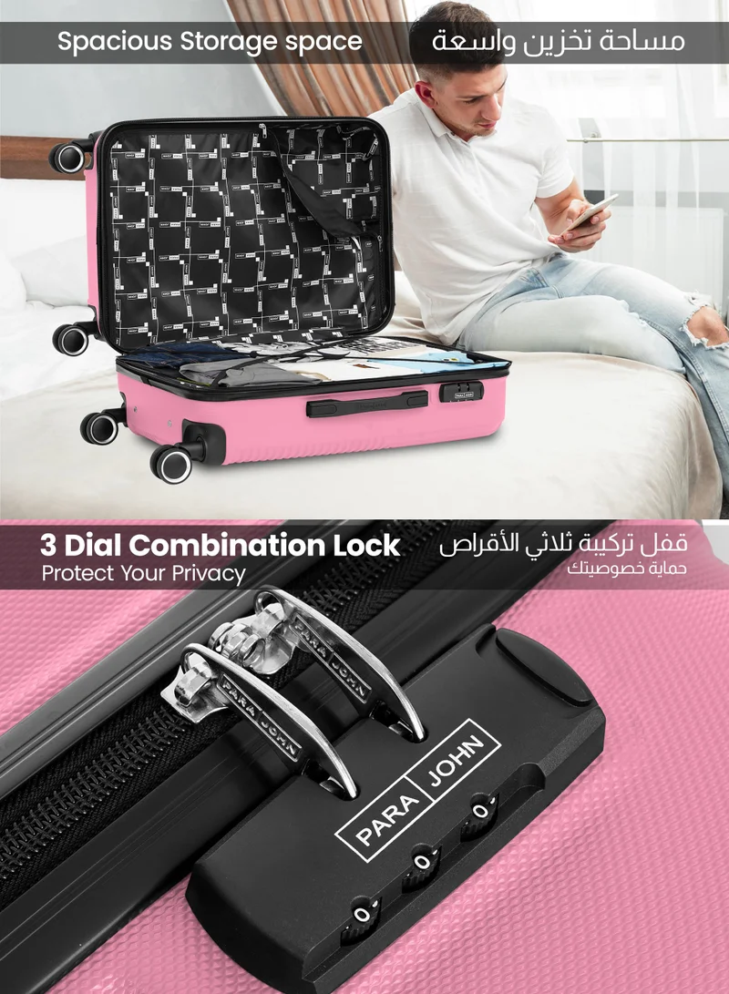 Parajohn M (24 inch) Medium 24-Inch ABS Lightweight Hardshell Luggage Trolley | carrying 20kg 4-Wheel Spinner Suitcase pink  | Best Price UAE