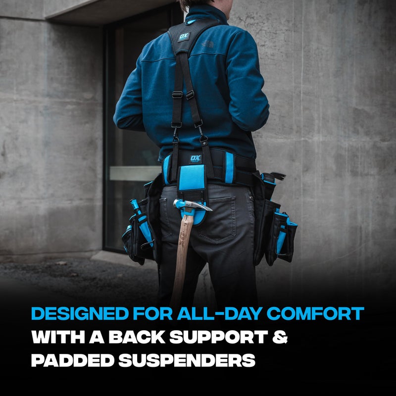OX Pro Nylon Framing Tool Belt with Suspenders - 1680D Ballistic Nylon Tool Rig with 17 Pockets and Back Support - Image 5