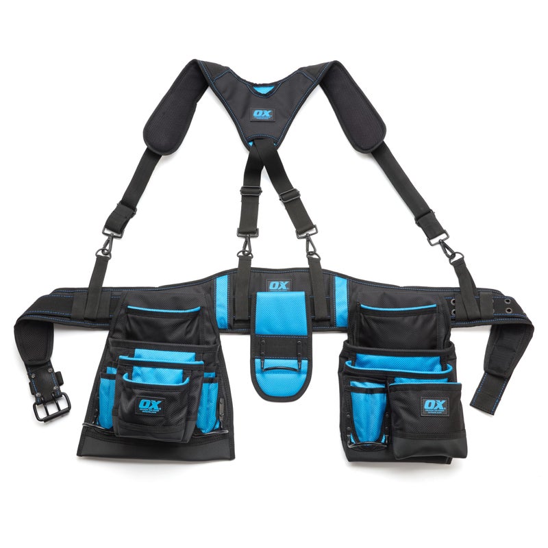 OX Pro Nylon Framing Tool Belt with Suspenders - 1680D Ballistic Nylon Tool Rig with 17 Pockets and Back Support - Image 1
