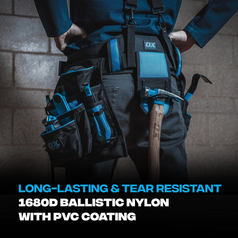 OX Pro Nylon Framing Tool Belt with Suspenders - 1680D Ballistic Nylon Tool Rig with 17 Pockets and Back Support - Image 3