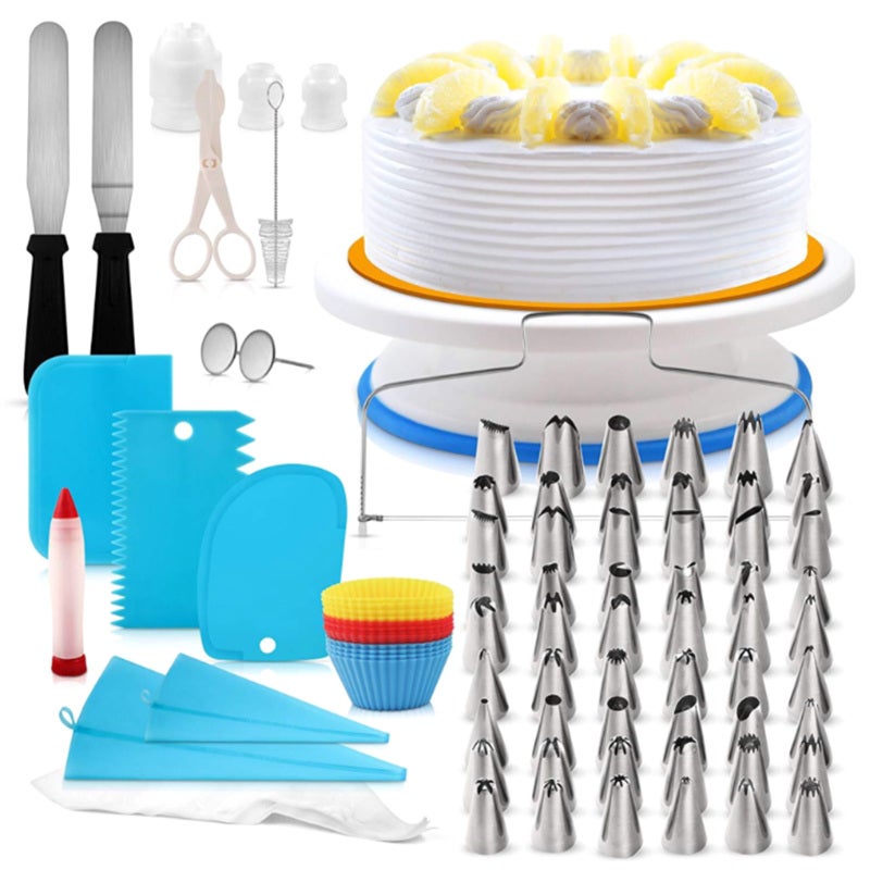 Cake Decorating Supplies Kit Food Grade One Piece Forming Technology Baking Fondant Tool Set - Smooth Revolving Turntable Cake Decorating Icing Tool for Home Bakers - Image 1