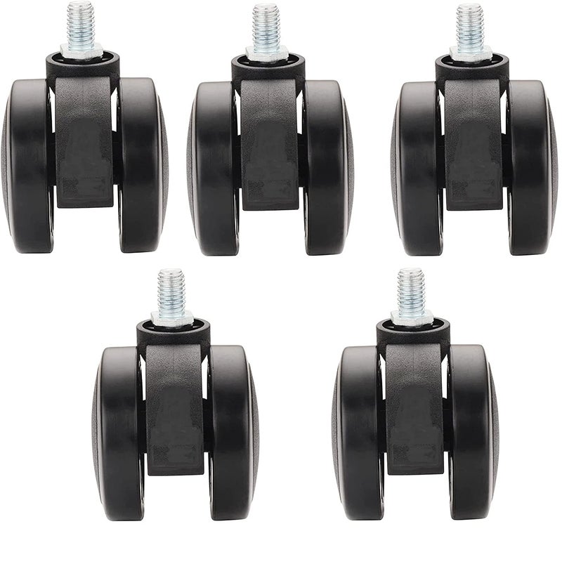 IYBTwin Thread 60mm Wheel for Thread Type Revolving Chair Office Chair Wheels Replacement Desk Chair Wheels Computer Chair and Gaming Chair etcSafe for All Floors and Carpets BlackSet of 5