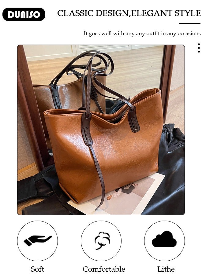 DUNISO Women's Shoulder Tote Bag Faux Leather Handbag for Women Large Capacity Messenger Fashionable Travel Shoulder Bag for Ladies Girls College Students  - Image 2