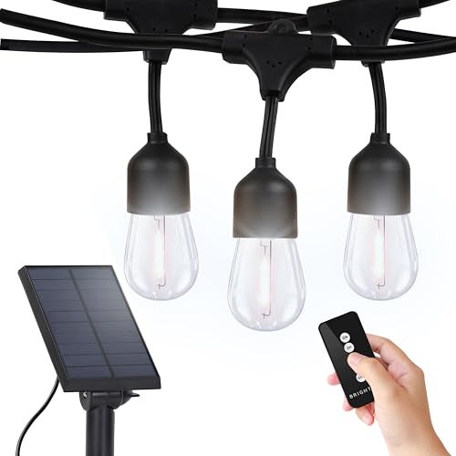 Brightech Ambience Pro – Solar Power Remote Control Outdoor String Lights with Edison Bulbs – Shatterproof, Commercial Grade LED Waterproof Patio Lights – 1W, 3,000K, Hanging, 48 ft - Image 1