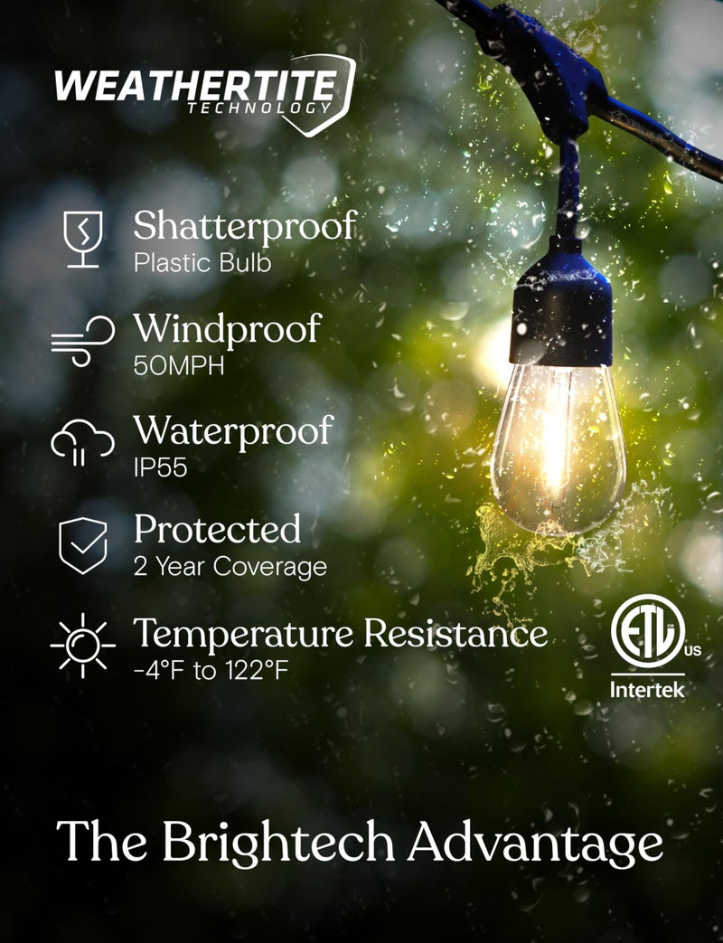 Brightech Ambience Pro – Solar Power Remote Control Outdoor String Lights with Edison Bulbs – Shatterproof, Commercial Grade LED Waterproof Patio Lights – 1W, 3,000K, Hanging, 48 ft - Image 2