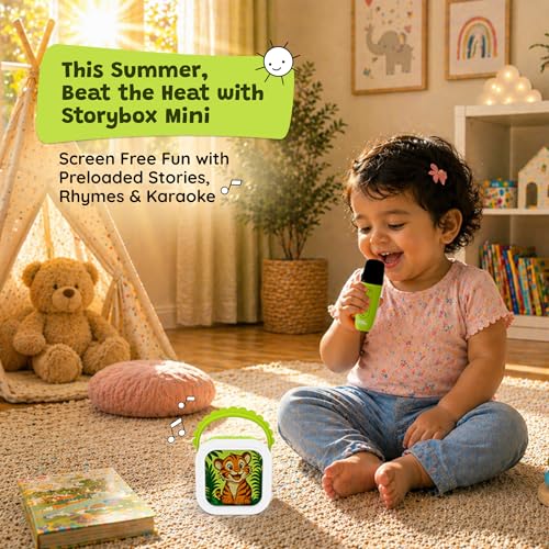 WonderBuddy StoryBox Mini, 200+ Stories & Rhymes Preloaded, Educational Toy, RGB Lights, Kids BT Speaker, Birthday Gift for 2+ Year Kids, Musical Toys for 2+ Year Old Boy & Girl - Tiger with Mic - Image 2