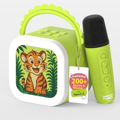 WonderBuddy StoryBox Mini, 200+ Stories & Rhymes Preloaded, Educational Toy, RGB Lights, Kids BT Speaker, Birthday Gift for 2+ Year Kids, Musical Toys for 2+ Year Old Boy & Girl - Tiger with Mic - Image 1