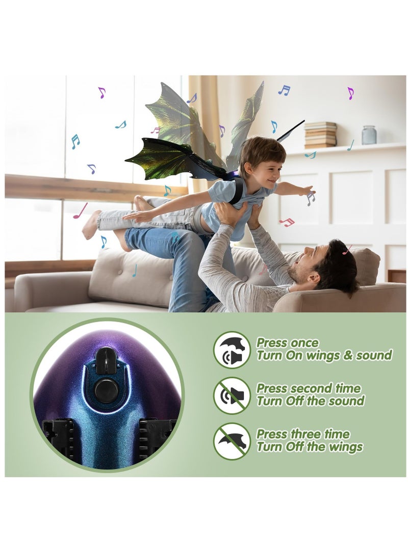 Zikra Electric Dragon Wings Costume for Boys, Green Moving Dargon Wings Halloween Cosplay Dinosaur Costume Light Up Fairy Wings with Lights Music, LED Wings Electric Mechanical Evil Wings for Kids Dress Up - Image 4