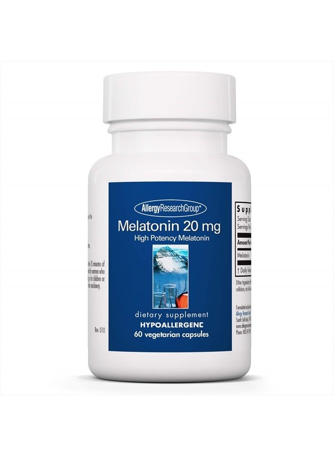Nutricology ميلاتونين 20 ملغ - ميلاتونين نقي، قوة إضافية للبالغين، مساعد للنوم، جرعة عالية، عضوي، كبسولات نباتية - 60 عدداً - Image 1