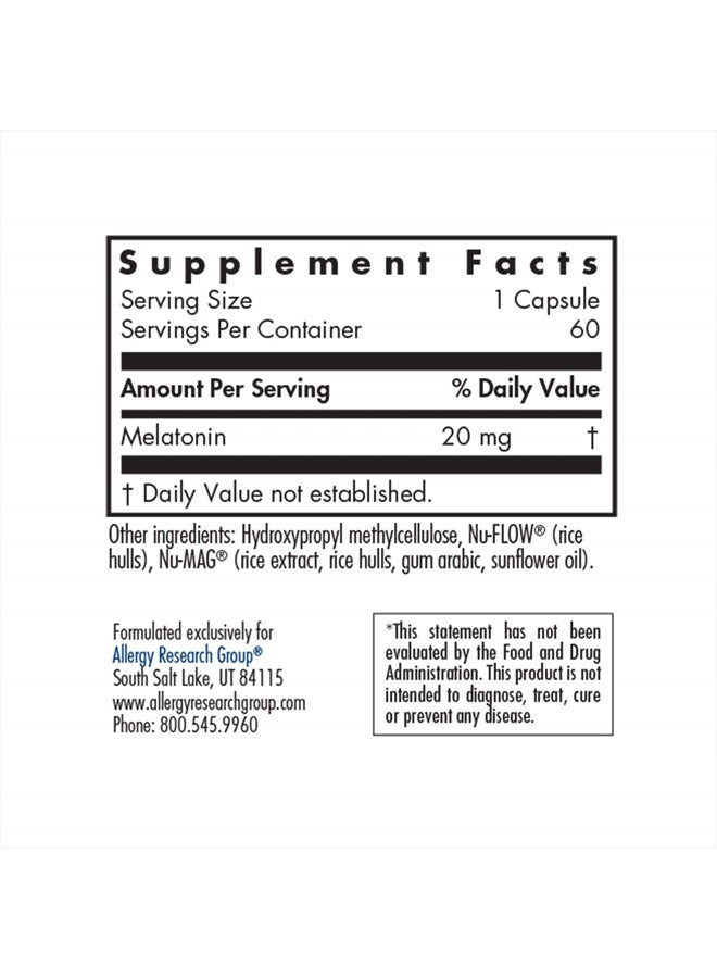 Nutricology ميلاتونين 20 ملغ - ميلاتونين نقي، قوة إضافية للبالغين، مساعد للنوم، جرعة عالية، عضوي، كبسولات نباتية - 60 عدداً - Image 2