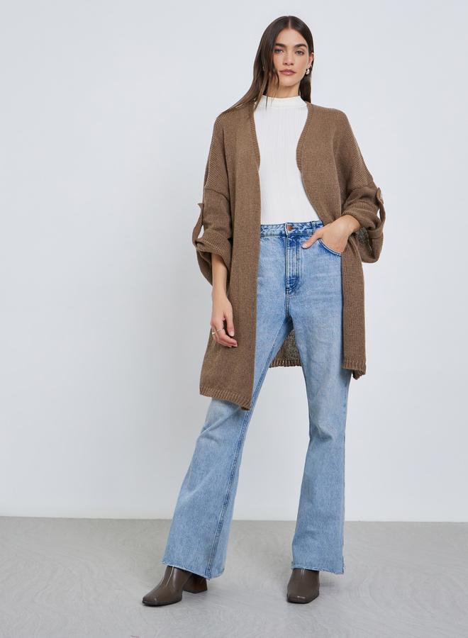 Styli Tan Brushed Yarn Longline Cardigan - Image 2