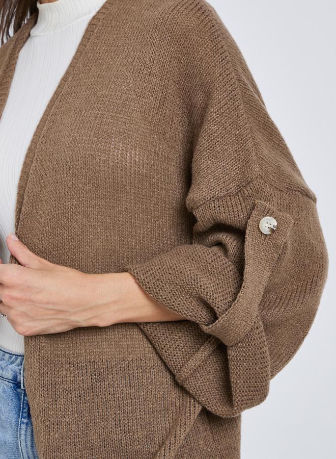 Styli Tan Brushed Yarn Longline Cardigan - Image 3