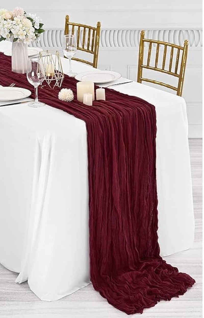 MAKINGTEC Cheesecloth Table Runner, 10Ft x 35" Rustic Gauze Boho Wedding Table Runner Decoration, Vintage Table Centerpieces, Table Cloth, for Wedding Reception Bridal Shower Birthday (1 Pack Burgundy) - Image 1
