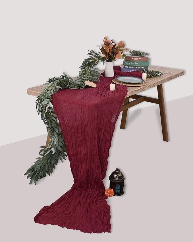 MAKINGTEC Cheesecloth Table Runner, 10Ft x 35" Rustic Gauze Boho Wedding Table Runner Decoration, Vintage Table Centerpieces, Table Cloth, for Wedding Reception Bridal Shower Birthday (1 Pack Burgundy) - Image 4