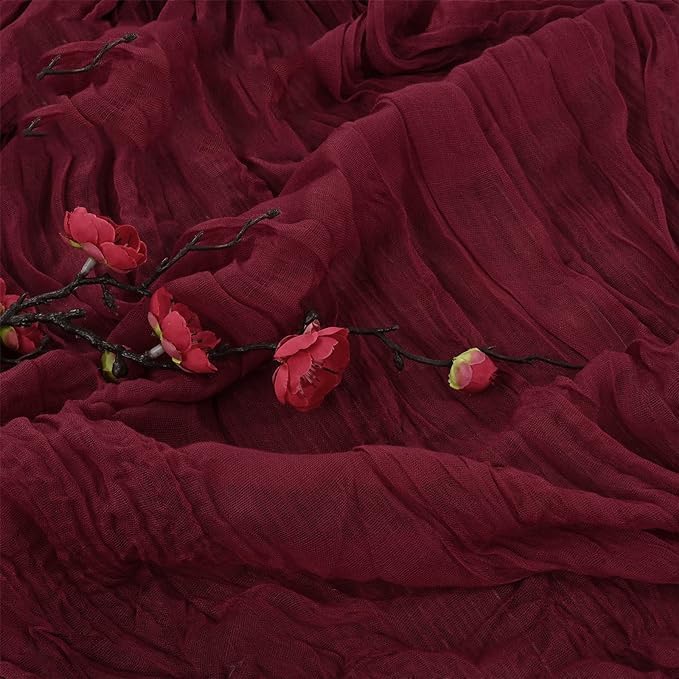MAKINGTEC Cheesecloth Table Runner, 10Ft x 35" Rustic Gauze Boho Wedding Table Runner Decoration, Vintage Table Centerpieces, Table Cloth, for Wedding Reception Bridal Shower Birthday (1 Pack Burgundy) - Image 3