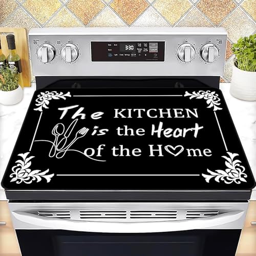 Enchan Stove Top Cover for Electric Stove 28 x 20 The Kitchen Is the Heart of the Home Heat Resistant Glass Top Stove Cover Protector Glass Cooktop Covers Kitchen Flat Electric Stove Top Covers - Image 1