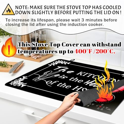 Enchan Stove Top Cover for Electric Stove 28 x 20 The Kitchen Is the Heart of the Home Heat Resistant Glass Top Stove Cover Protector Glass Cooktop Covers Kitchen Flat Electric Stove Top Covers - Image 3