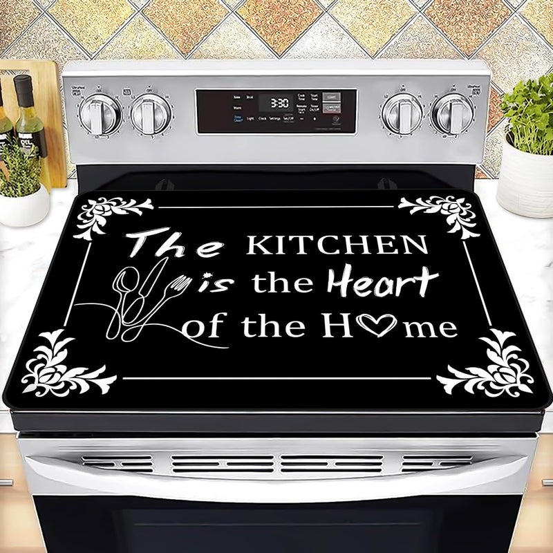 Enchan Stove Top Cover for Electric Stove 28 x 20 The Kitchen Is the Heart of the Home Heat Resistant Glass Top Stove Cover Protector Glass Cooktop Covers Kitchen Flat Electric Stove Top Covers - Image 2