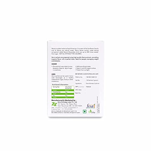 Zevic 100% Sugar Free Natural Stevia Sachets | Zero Calories | Vegan & Keto | Diabetic Friendly - 205 g (150 Units) - Image 2