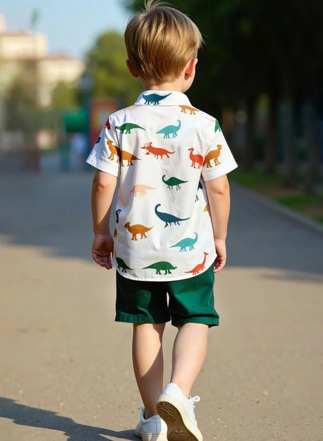 Take Two Boys Green Dinosaur Print Shirt and Shorts Set