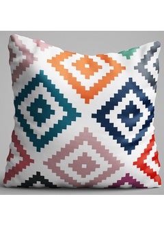 Cango Home White Multicolored Ethnic Geometric Patterned Digital Printed Double Sided Throw Pillow Cover - OTYK533-CT  - Image 1