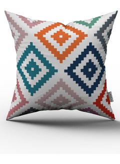 Cango Home White Multicolored Ethnic Geometric Patterned Digital Printed Double Sided Throw Pillow Cover - OTYK533-CT  - Image 2