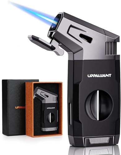 Uppallant Torch Lighter with Windproof Jet Flame, Built-in V Cutter, Box for Christmas, Refillable Butane Torch Lighters, All-in-one Cool Lighters for Candle, Travel - Image 1