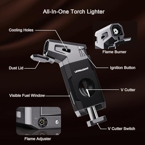 Uppallant Torch Lighter with Windproof Jet Flame, Built-in V Cutter, Box for Christmas, Refillable Butane Torch Lighters, All-in-one Cool Lighters for Candle, Travel - Image 3