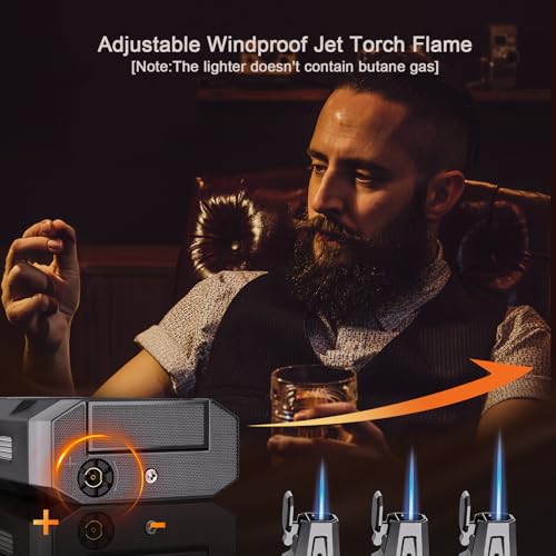 Uppallant Torch Lighter with Windproof Jet Flame, Built-in V Cutter, Box for Christmas, Refillable Butane Torch Lighters, All-in-one Cool Lighters for Candle, Travel - Image 4