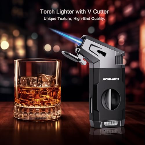 Uppallant Torch Lighter with Windproof Jet Flame, Built-in V Cutter, Box for Christmas, Refillable Butane Torch Lighters, All-in-one Cool Lighters for Candle, Travel - Image 2