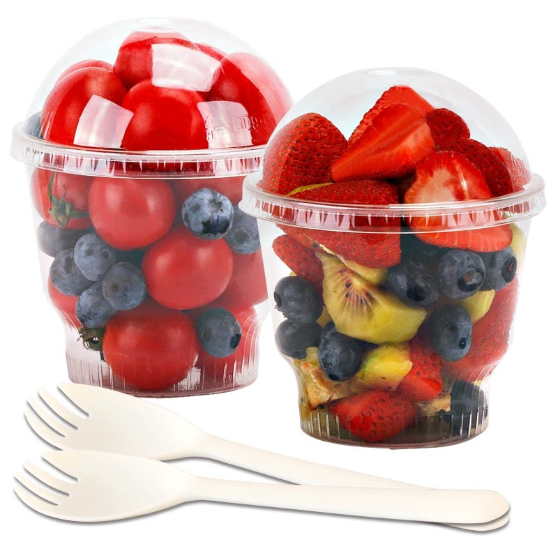 12 oz Clear Plastic Parfait Cups with Dome Lids NO HOLE  Sporks 50 Sets Disposable Plastic CupsBowls for Cereal Parfait Pudding Snacks Ice Cream Yogurt Dessert On The Go Plastic Fruit Cup
