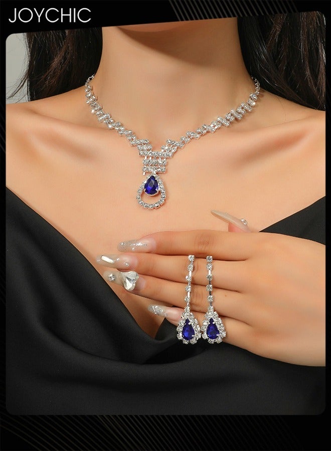 Joychic طقم مجوهرات أنيق من قلادة وقرط على شكل قطرة ماء مكون من قطعتين للنساء، مناسب للسيدات والفتيات - Image 1