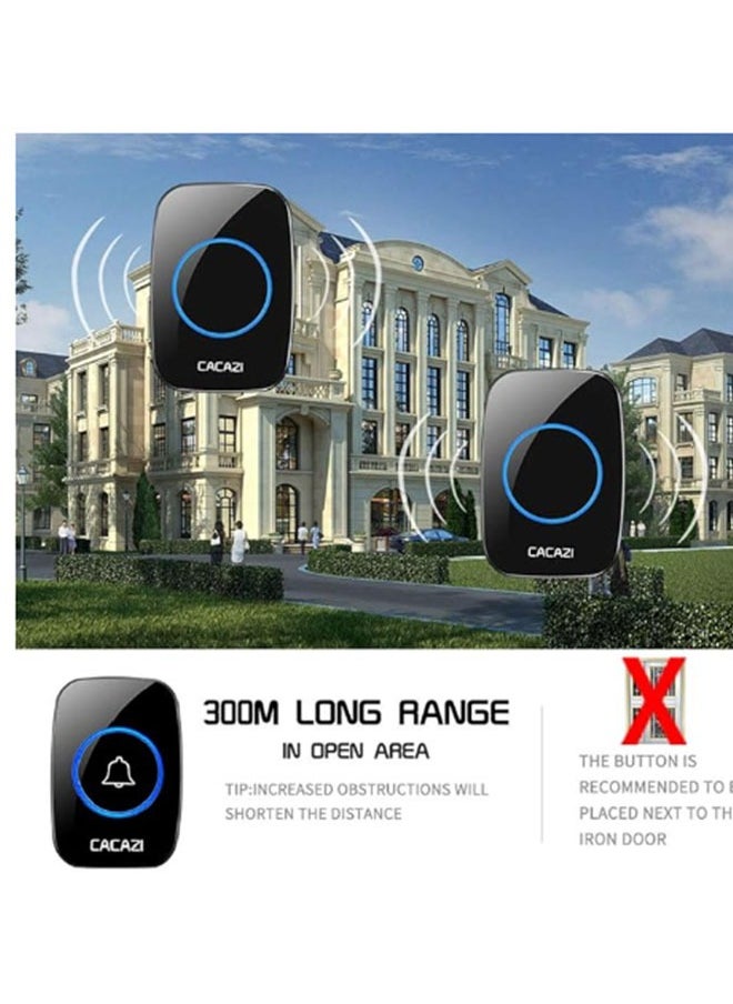 Wireless Doorbell, Plug-in Receiver, Waterproof Push Button, 5 Volume Levels, 60 Chimes, LED Flash CD Sound Home Security Alarm for Home, Apartments, Businesses, Classrooms