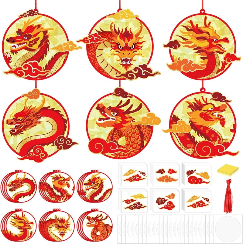 Epakh مجموعة إيباه 24 طقم حرفة التنين لعيد رأس السنة الصينية 2025 اصنع زينتك المعلقة الخاصة مع ملصقات السحب للأنشطة المدرسية والمنزلية لعيد السنة الجديدة - Image 1