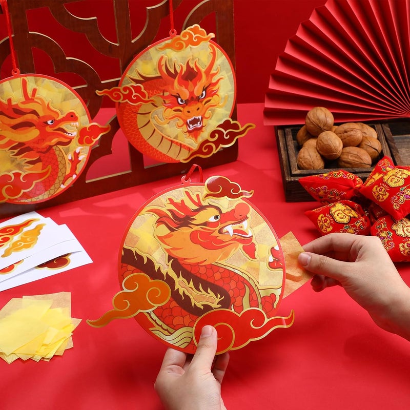 Epakh مجموعة إيباه 24 طقم حرفة التنين لعيد رأس السنة الصينية 2025 اصنع زينتك المعلقة الخاصة مع ملصقات السحب للأنشطة المدرسية والمنزلية لعيد السنة الجديدة - Image 4